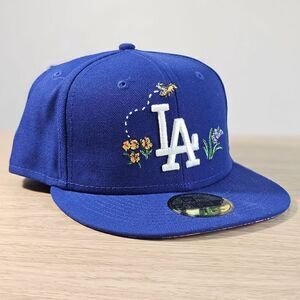 New Era Los Angeles Dodgers Hat Watercolor Floral Hat Blue White 59FIFTY 7 5/8